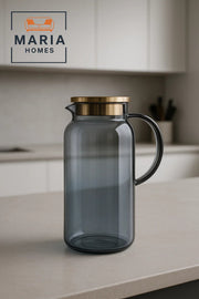 Smoky Gray Borosilicate Glass Water Pitcher with Gold-Tone Lid Ð 1.2 Liter