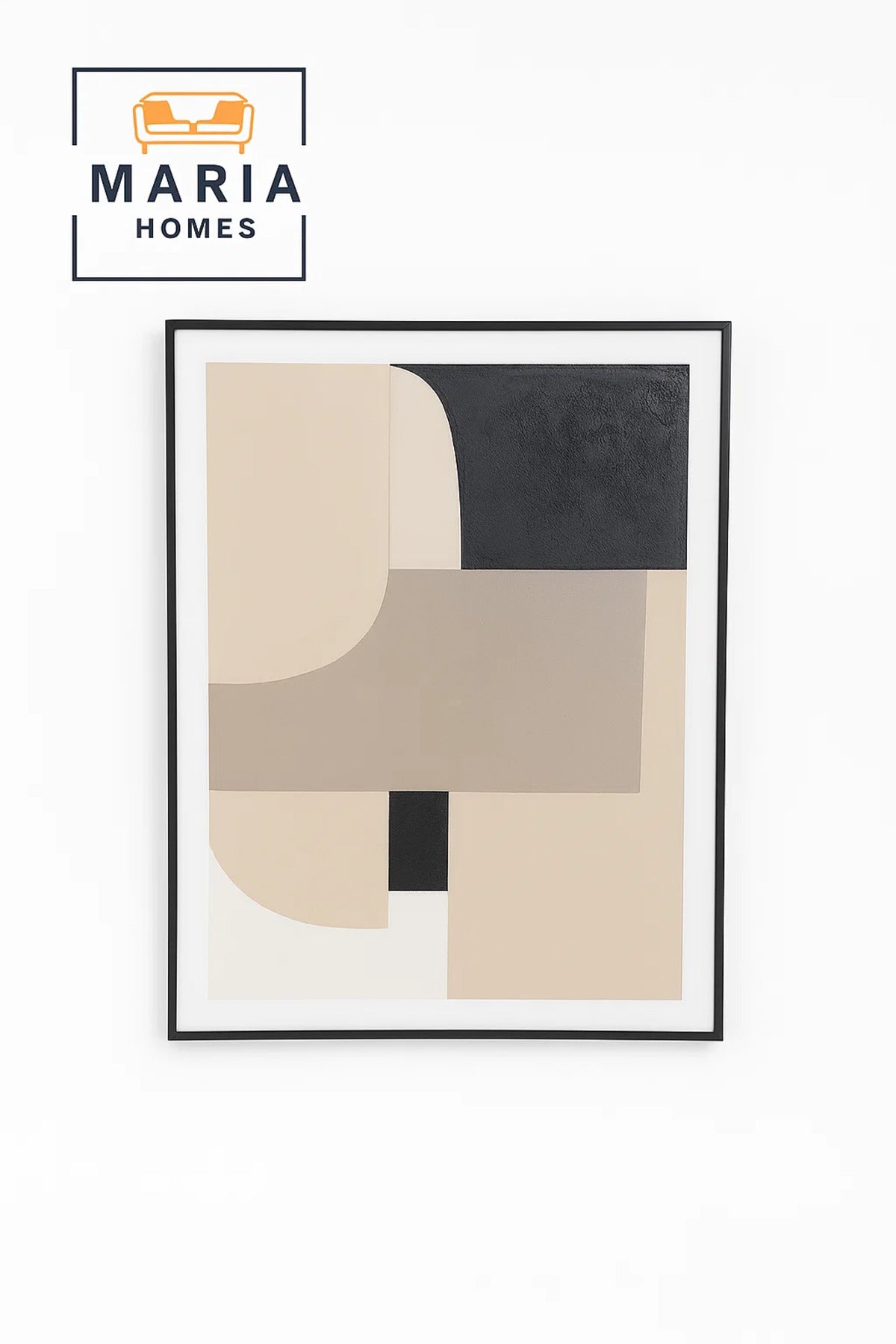 Neutral Abstract Geometric Canvas Wall Art in Beige and Black-size80*120 CM
