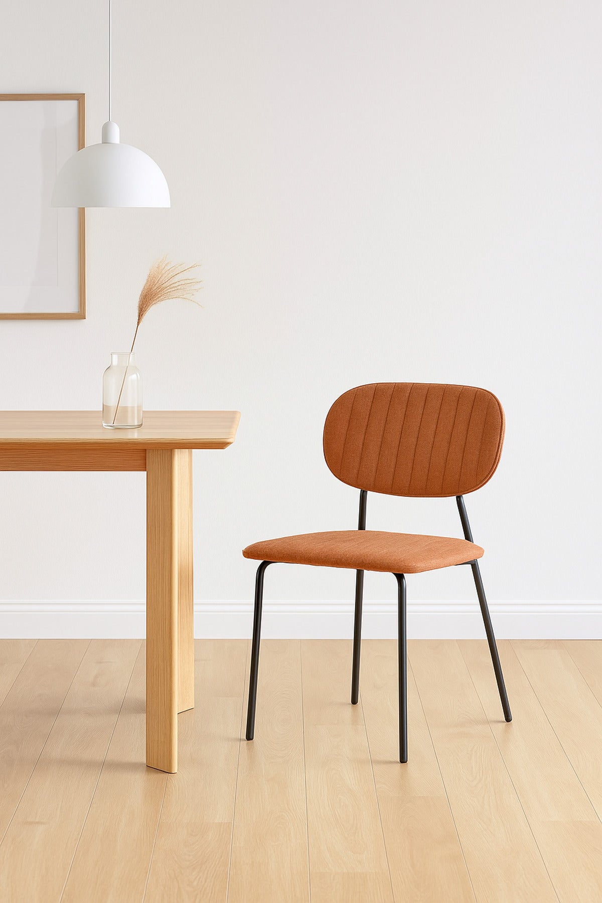 Brown Fabric Dining Chair Ð Modern Minimalist Chair with Black Metal Legs for Dining Room & Office