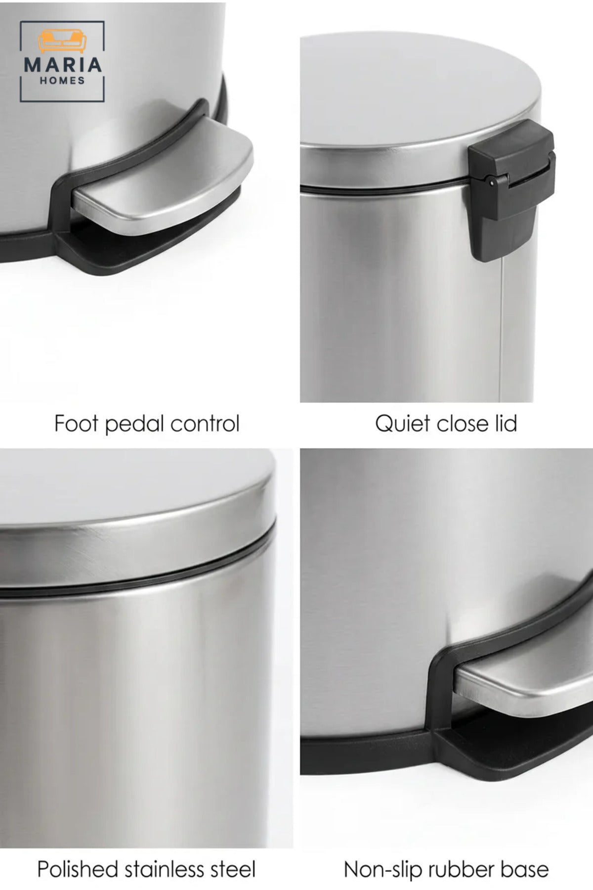 Stainless Steel Round Pedal Trash Bin with Lid, Slim Hands-Free Waste Container for Kitchen, Bathroom, Bedroom, Office, Hotel and Commercial Use