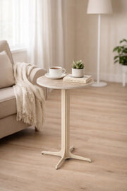 Round Beige Coffee Table Marble Style Top with Metal Base Side Table 45_45_50 cm