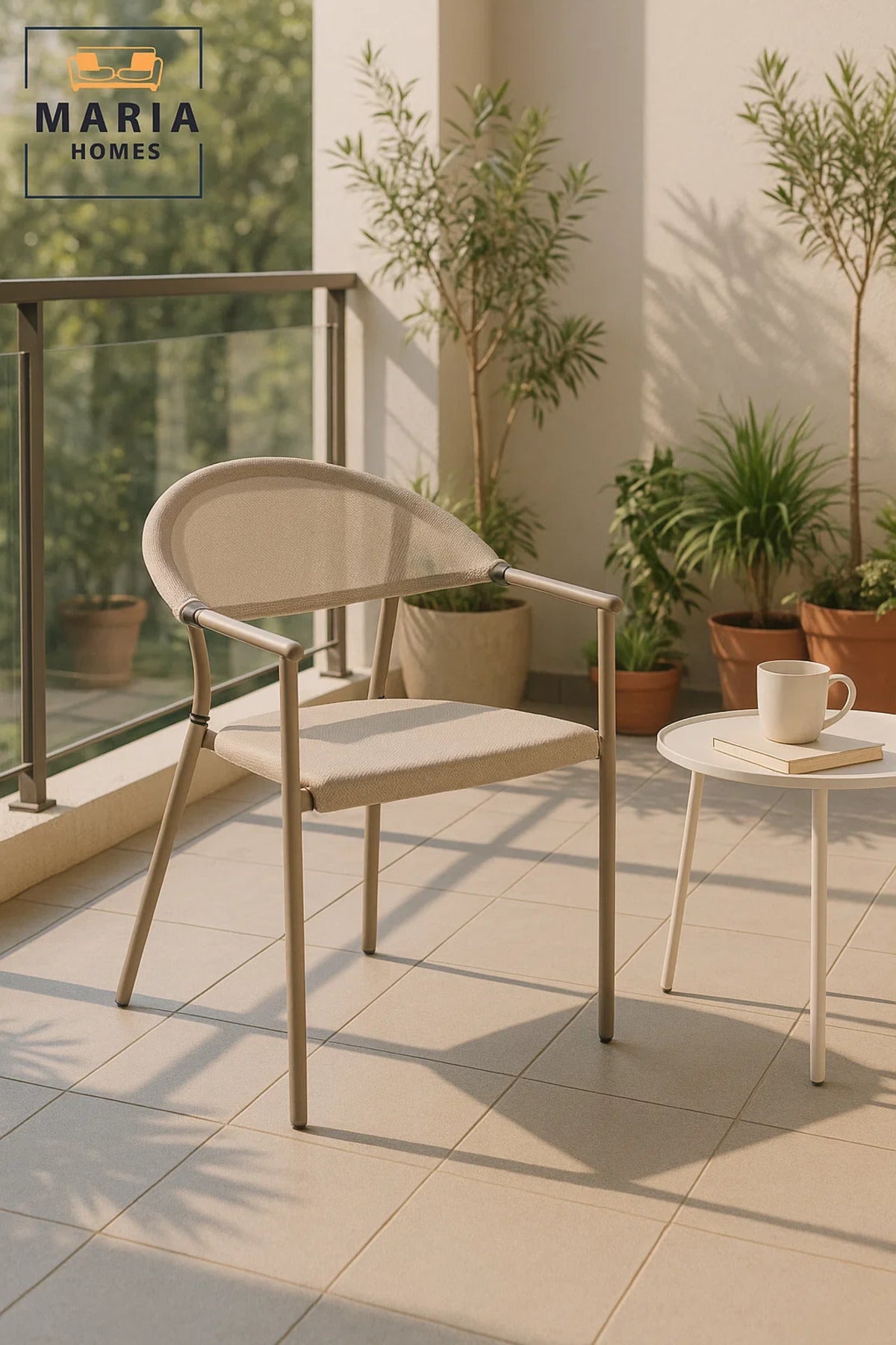 Modern Light Beige Armchair Comfortable Mesh Seat Elegant Metal Frame Dining and Office Chair