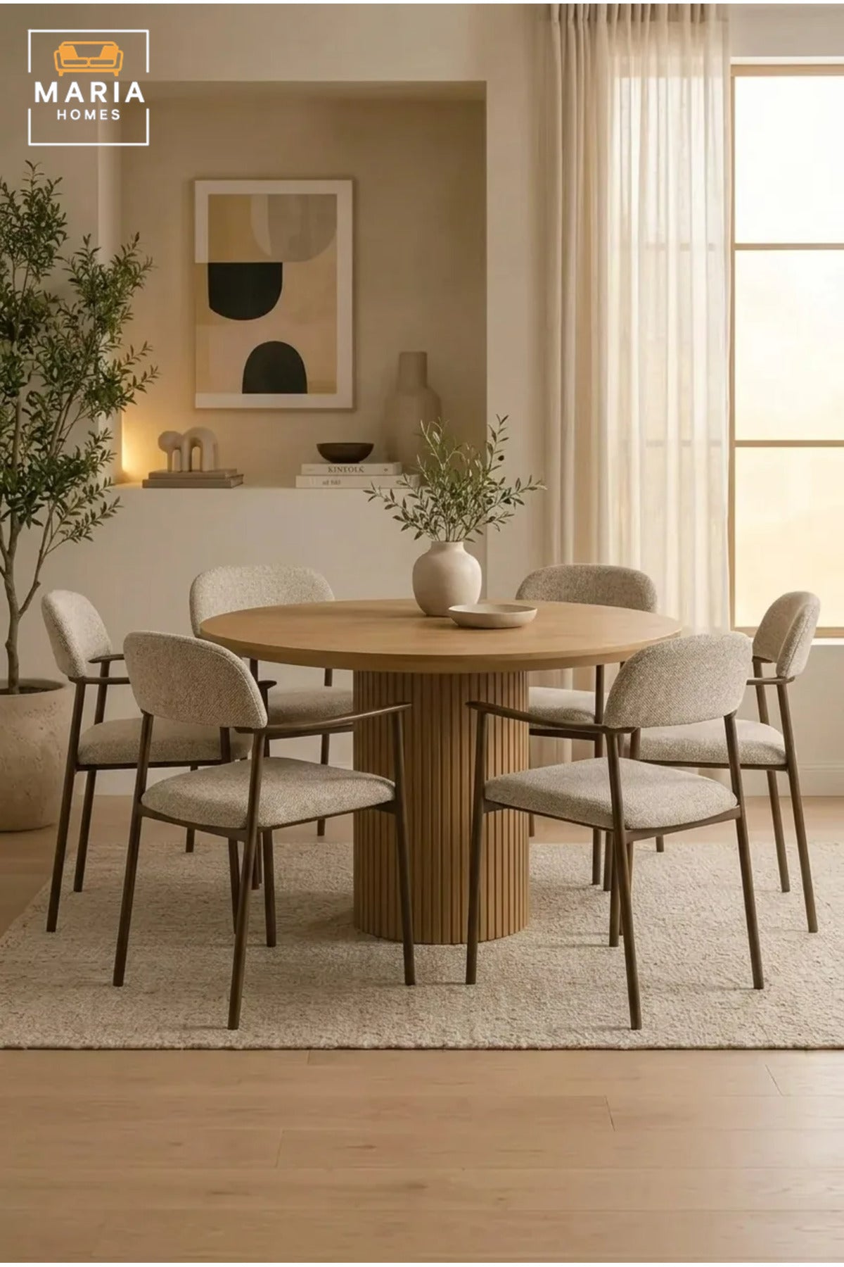 Modern Upholstered Dining Chair with Armrests, Solid Wood Frame, Fabric Seat & Backrest, Contemporary Dining Room Kitchen Chair