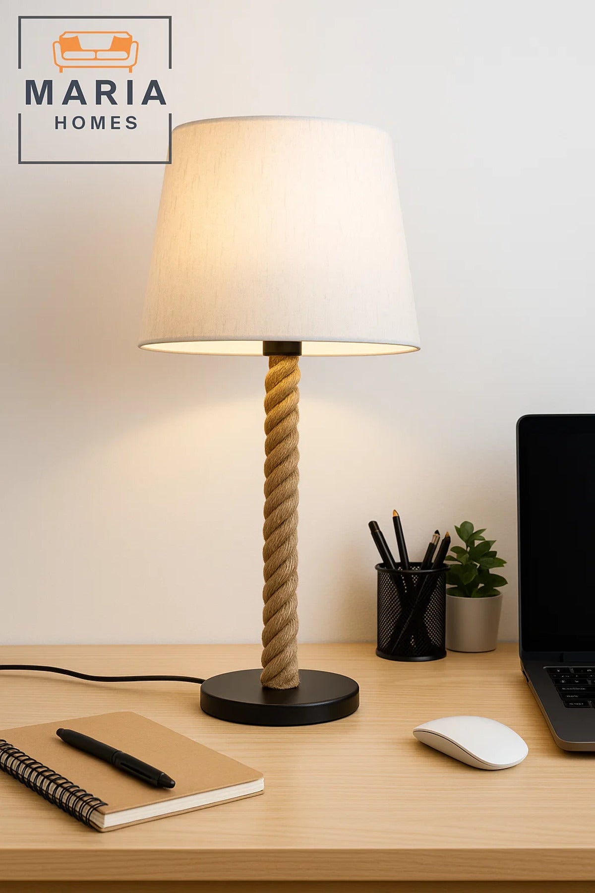 Rustic Table Lamp with Rope-Wrapped Stand