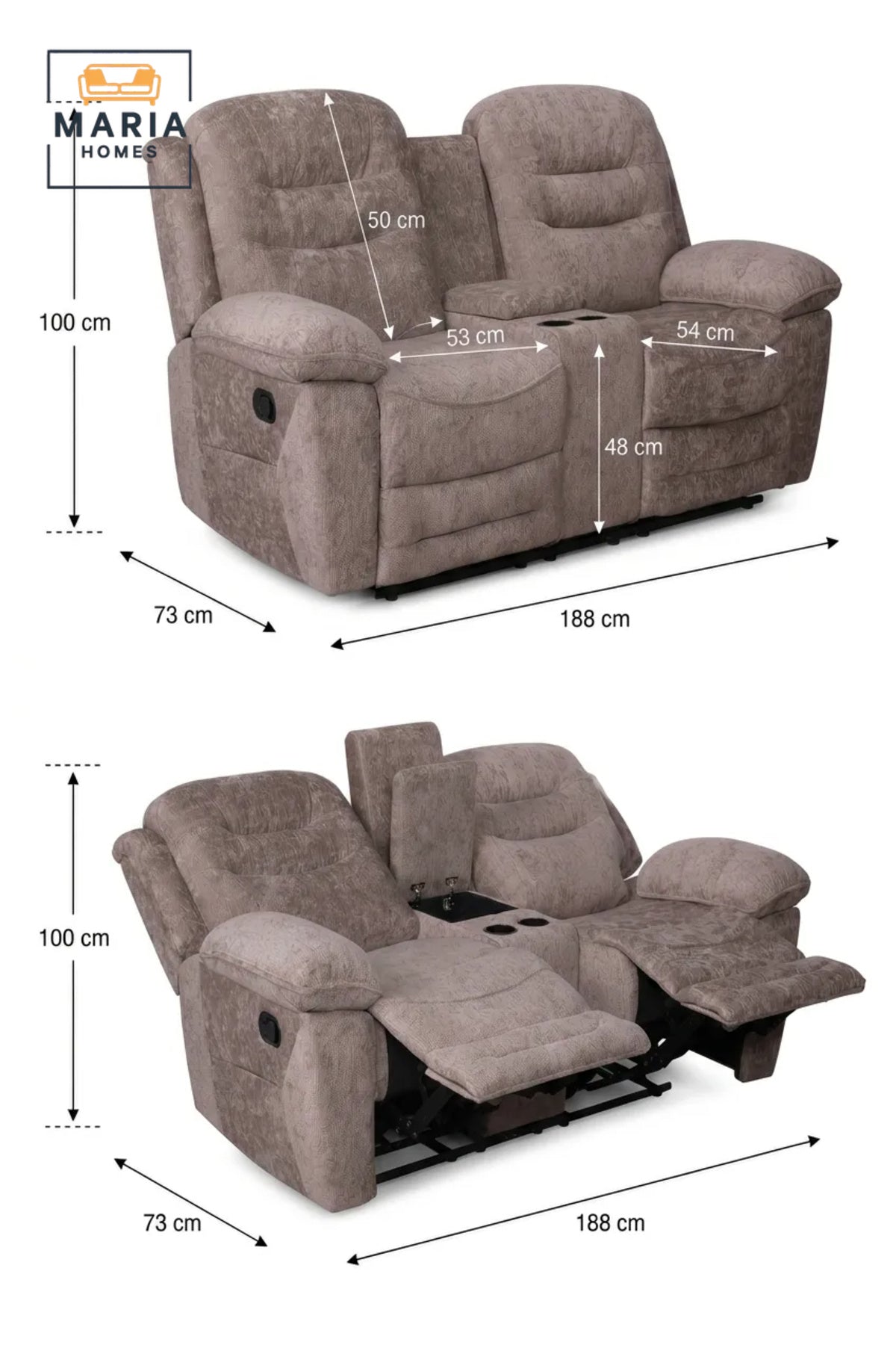 Dual Reclining Loveseat Sofa with Storage Console, Cup Holders and Plush Comfort Seating