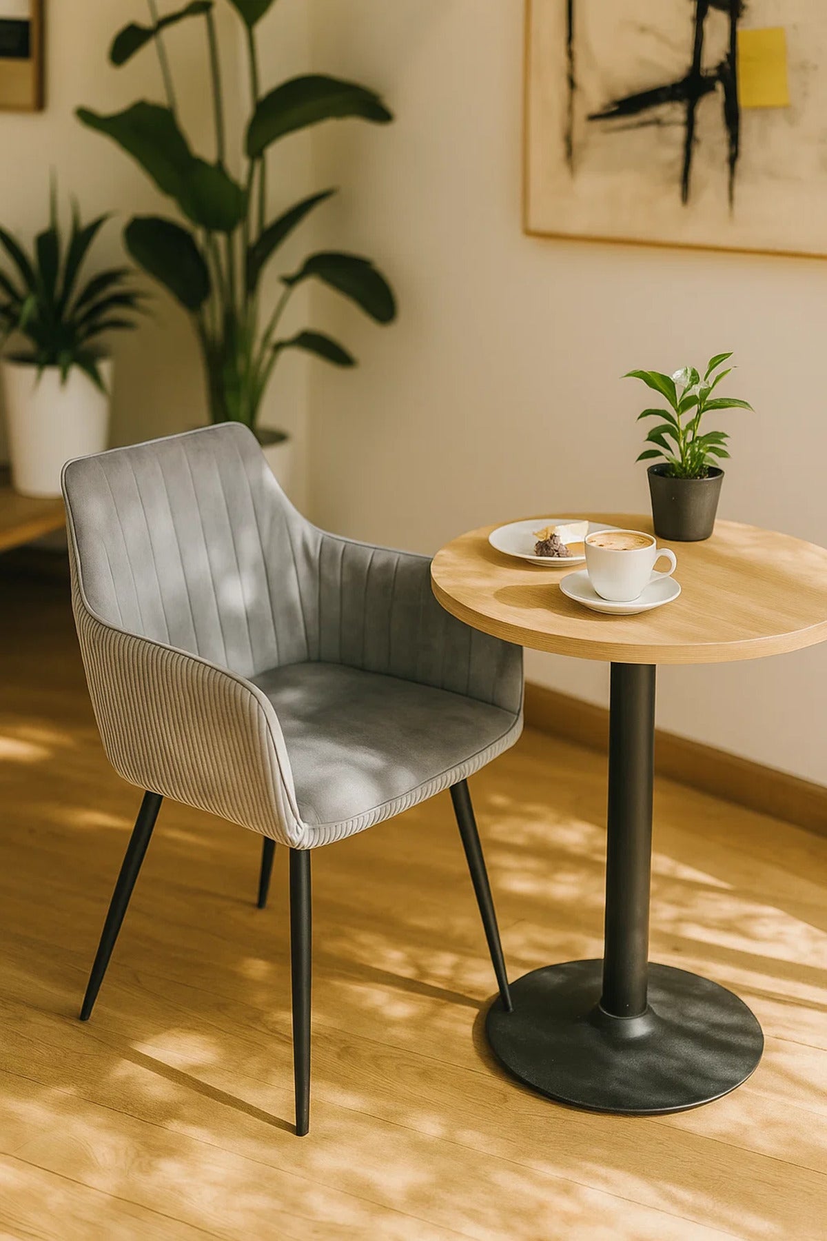 Modern Light Grey Velvet Armchair √ê Fabric Dining & Office Accent Chair for Home Living Room