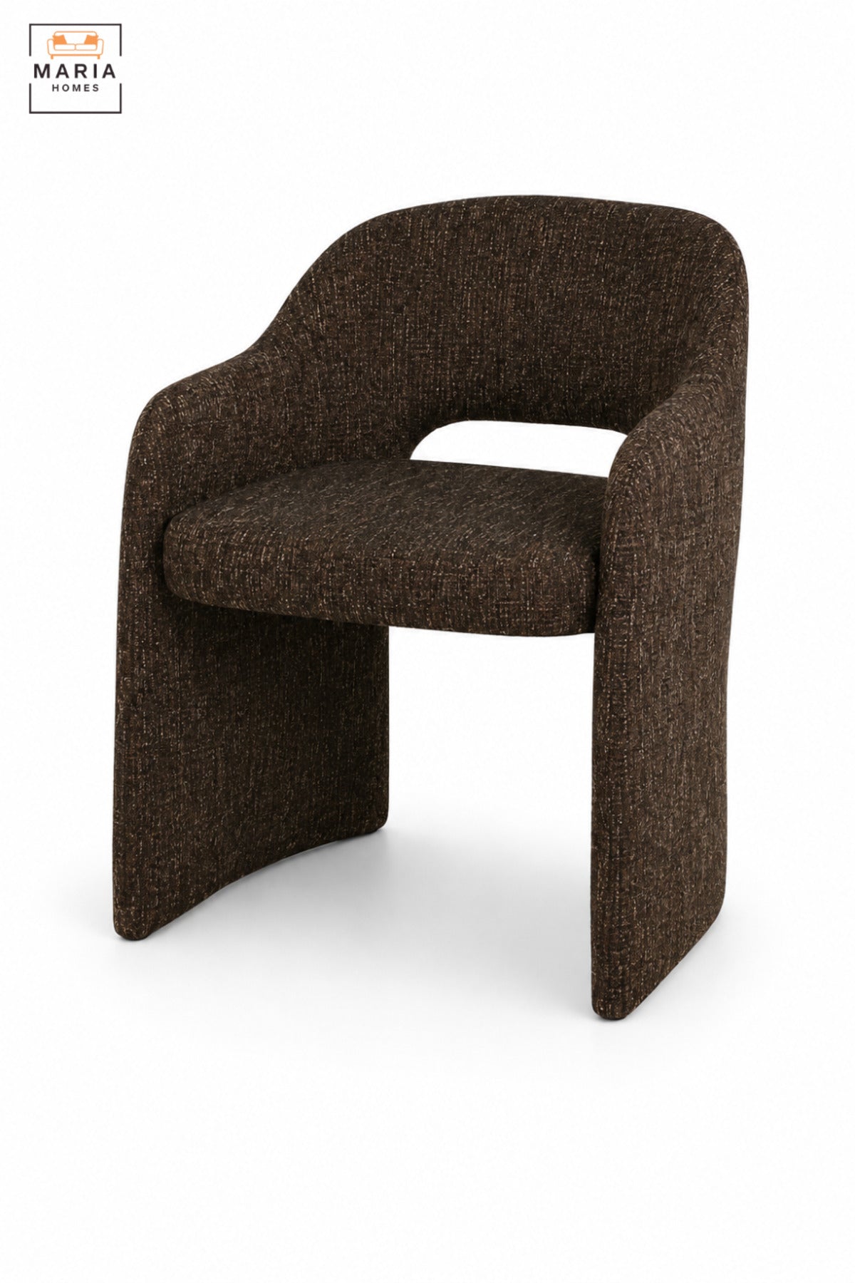 Modern Brown Fabric Accent Chair with Curved Backrest, Integrated Armrests, Open Back & Padded Seat, Contemporary Dining Lounge Chair for Living Room Office