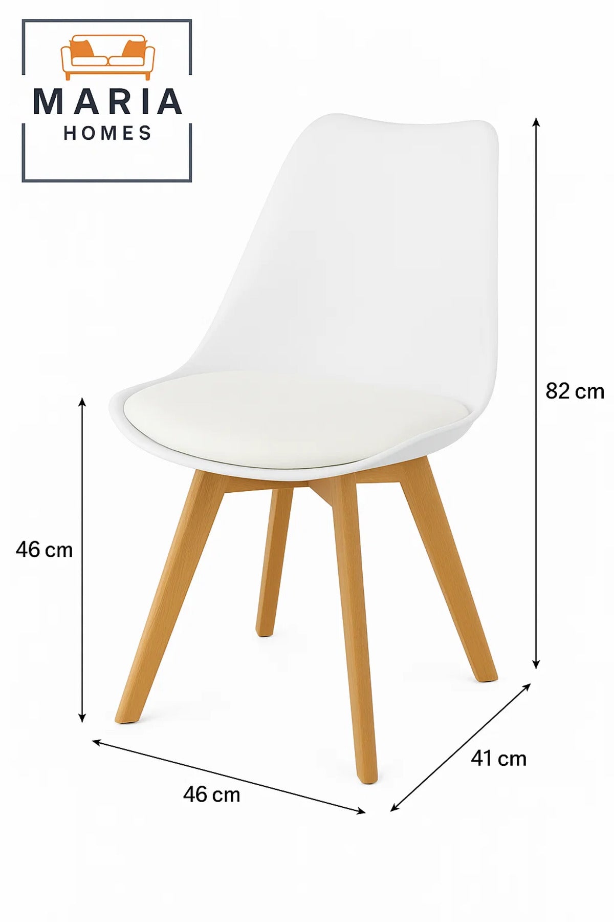 Modern White Dining Chair with Cushion Seat Ð Wooden Legs Scandinavian Style for Home or Office Use