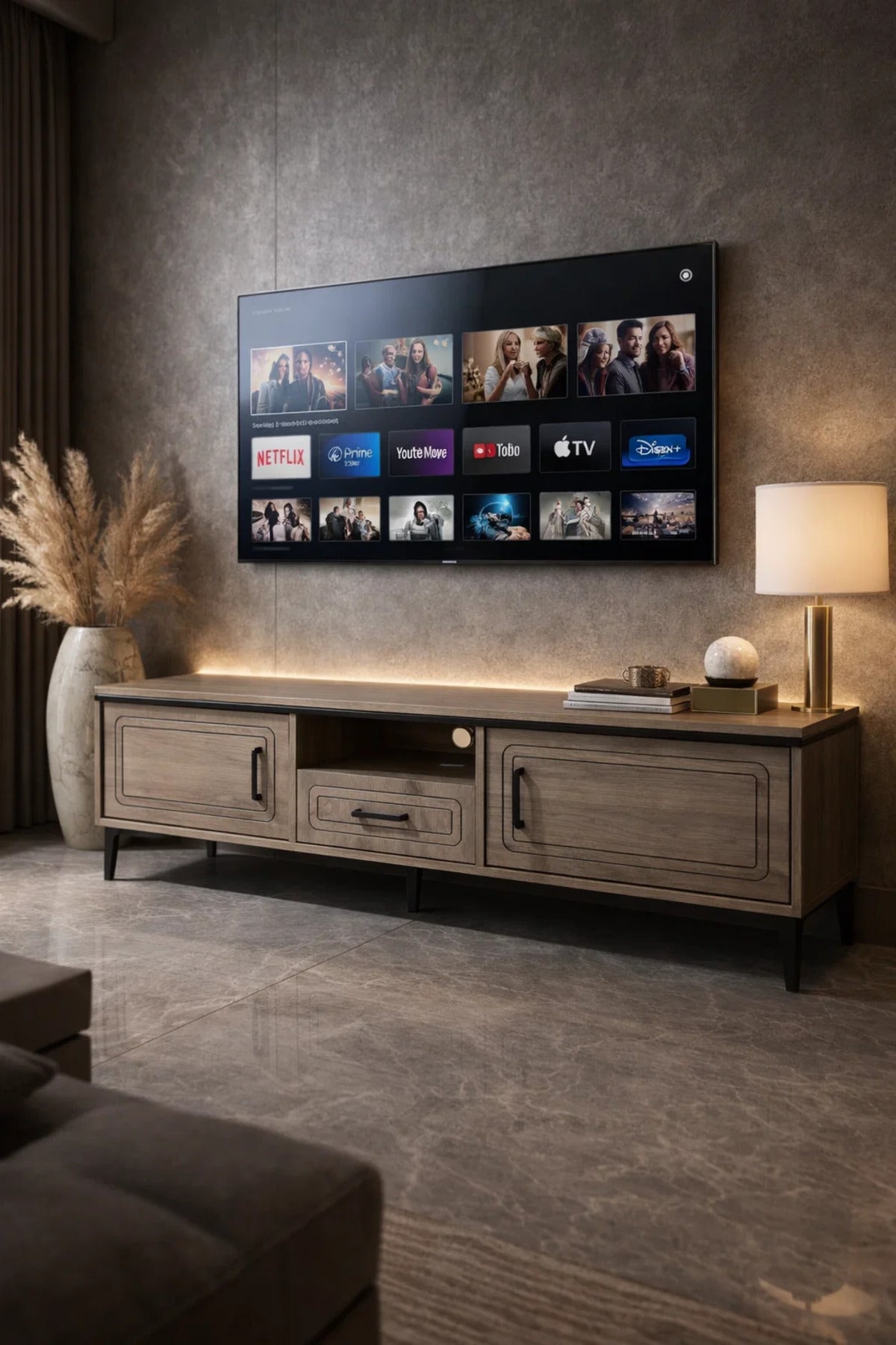 Modern Wooden TV Unit Media Stand Console with Drawer and Storage Cabinets for Living Room 180cm