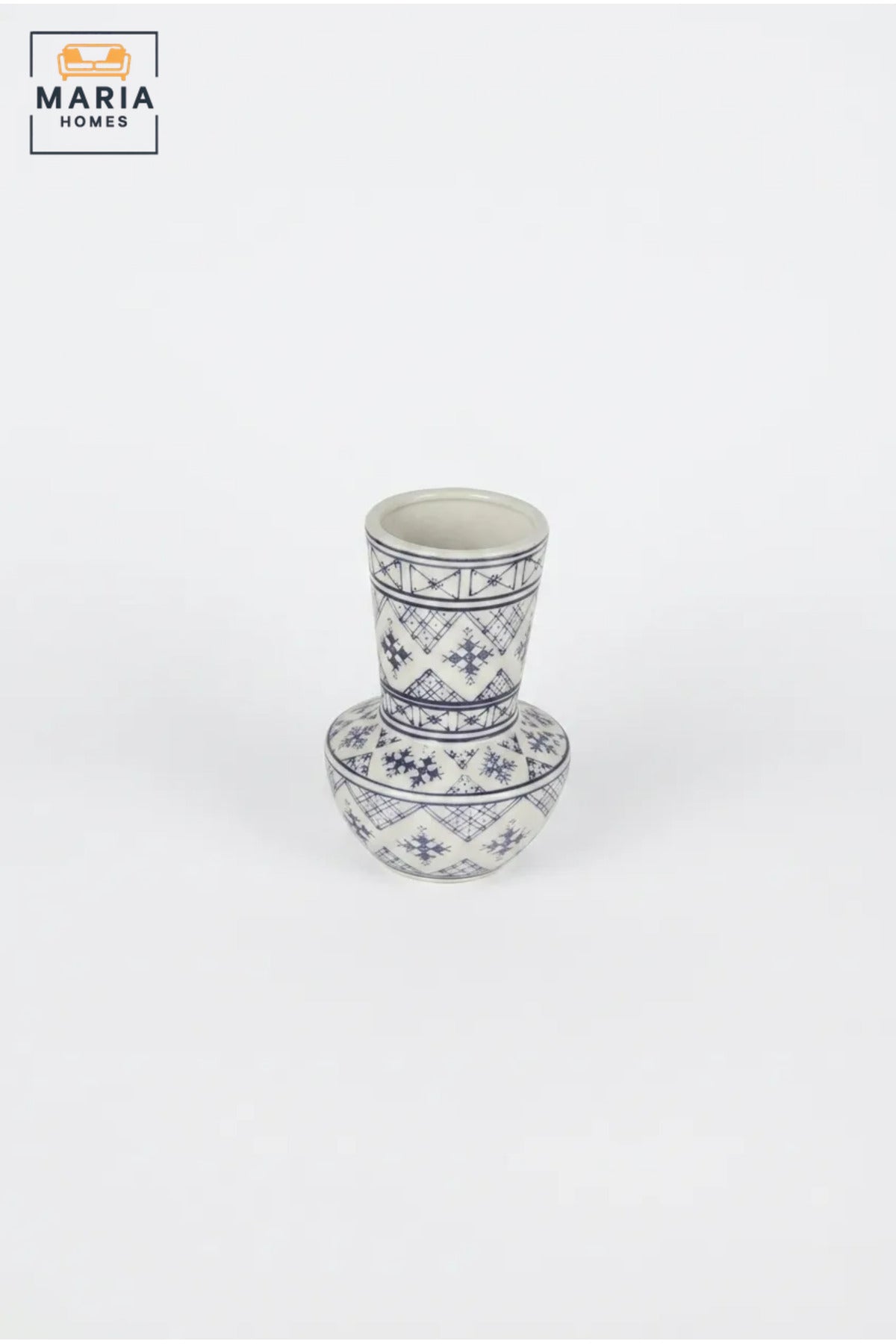 Blue and White Patterned Decorative Vase, Modern Ceramic Flower Holder with Tall Neck and Rounded Base for Living Room, Bedroom, Shelf and Table Décor