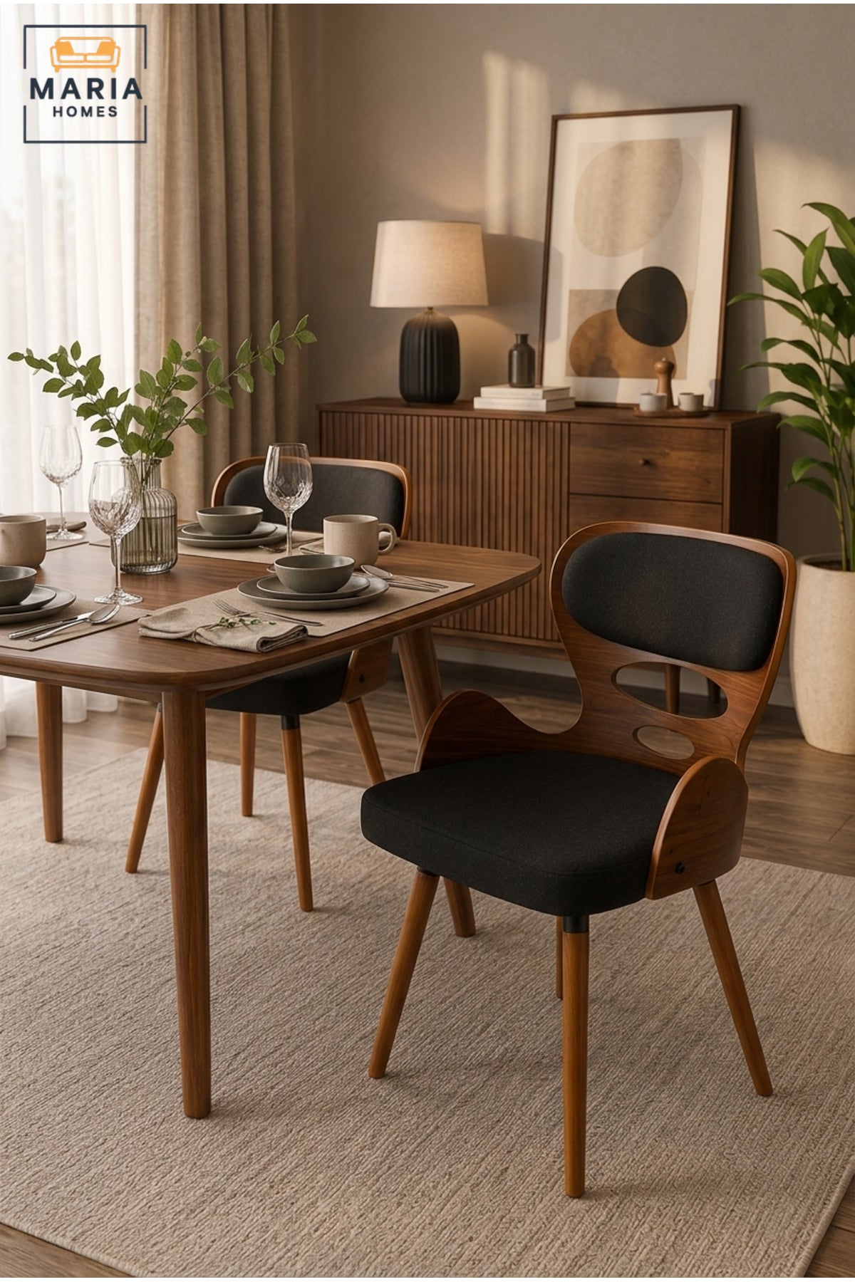 Modern Wooden Dining Chair with Upholstered Seat Ð Mid-Century Accent Chair for Dining Room, CafŽ & Restaurant