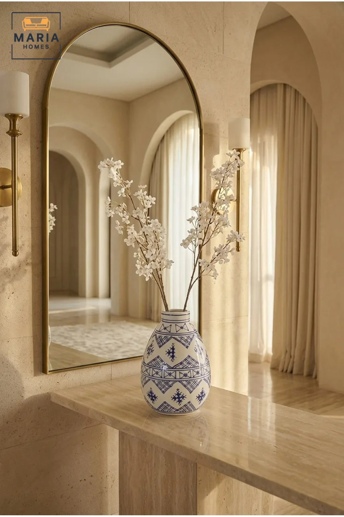 Blue and White Patterned Decorative Vase, Modern Ceramic Teardrop Flower Holder with Narrow Neck for Living Room, Bedroom, Office, Shelf and Table Décor