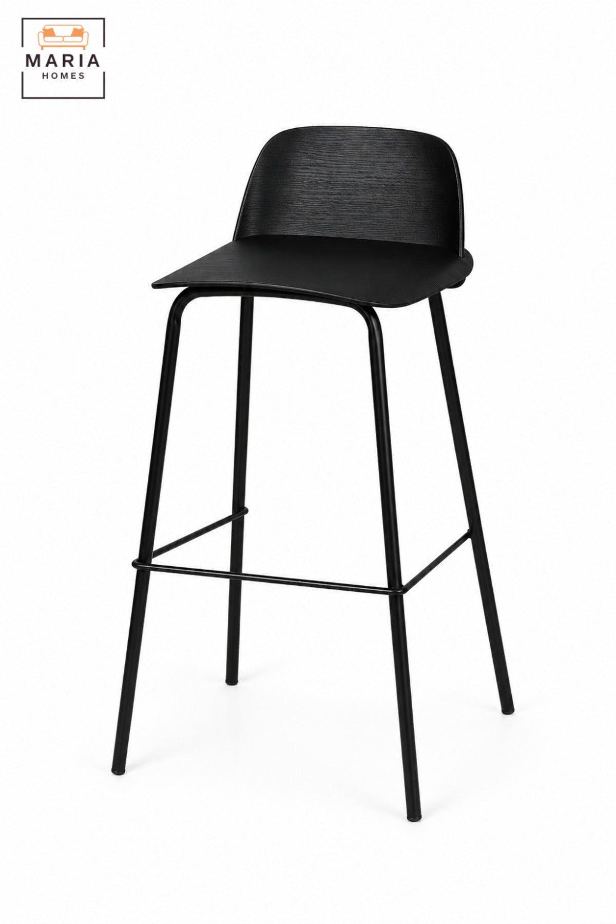 Modern Counter Bar Stool with Curved Backrest, Slim Frame and Integrated Footrest | High Kitchen Stool for Breakfast Bar, Café and Counter