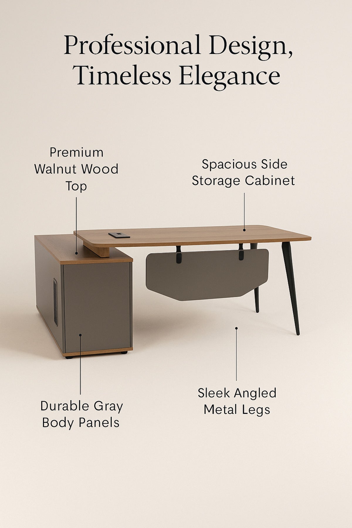 Modern L-Shaped Executive Office Desk with Storage Ð Gray and Walnut Finish