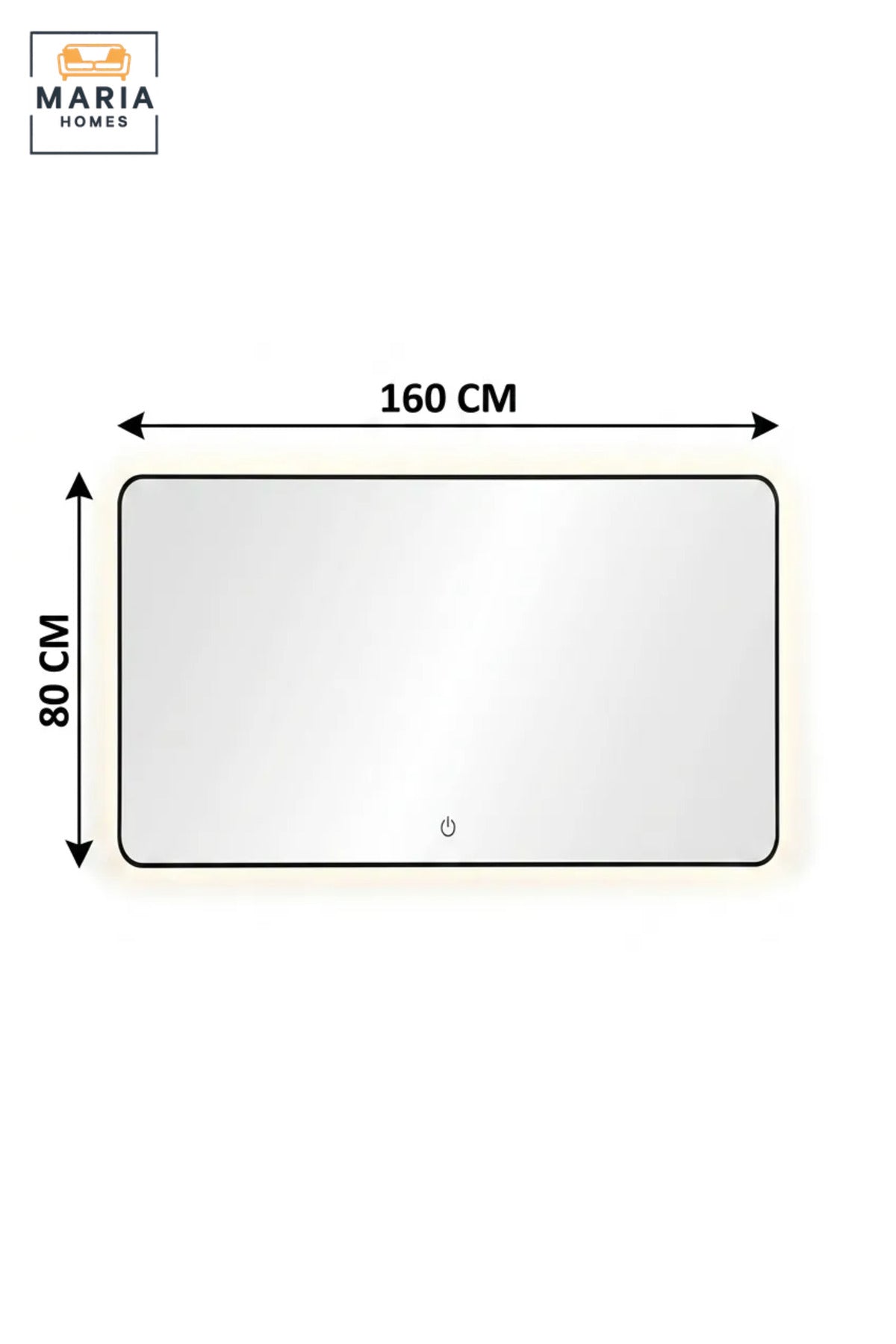 Rectangular LED Wall Mirror 160 × 80 cm with Touch Sensor, Rounded Corners and Integrated Lighting for Bathroom, Bedroom, Dressing Area and Vanity