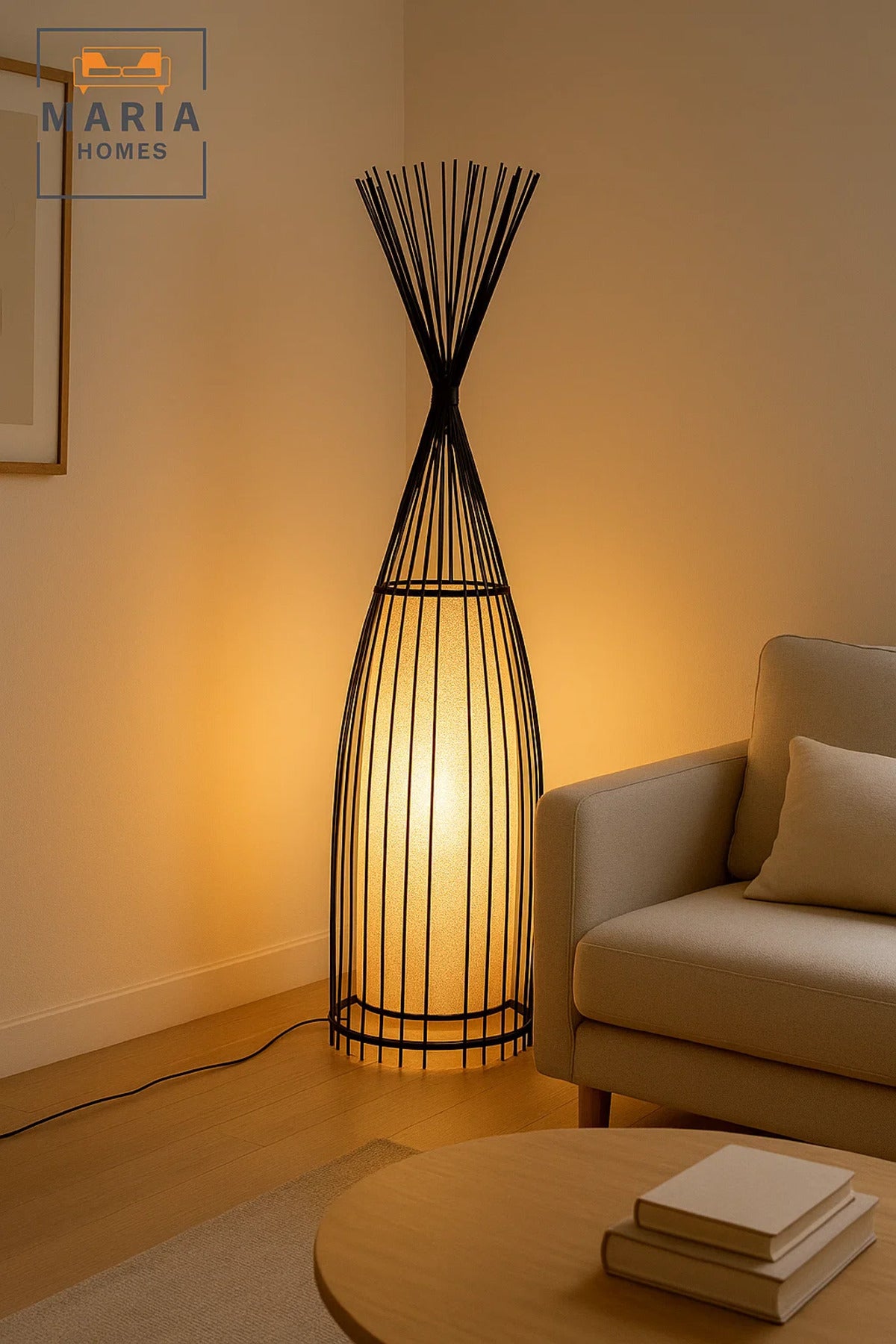 Decorative Cage Floor Lamp with Inner Fabric Diffuser