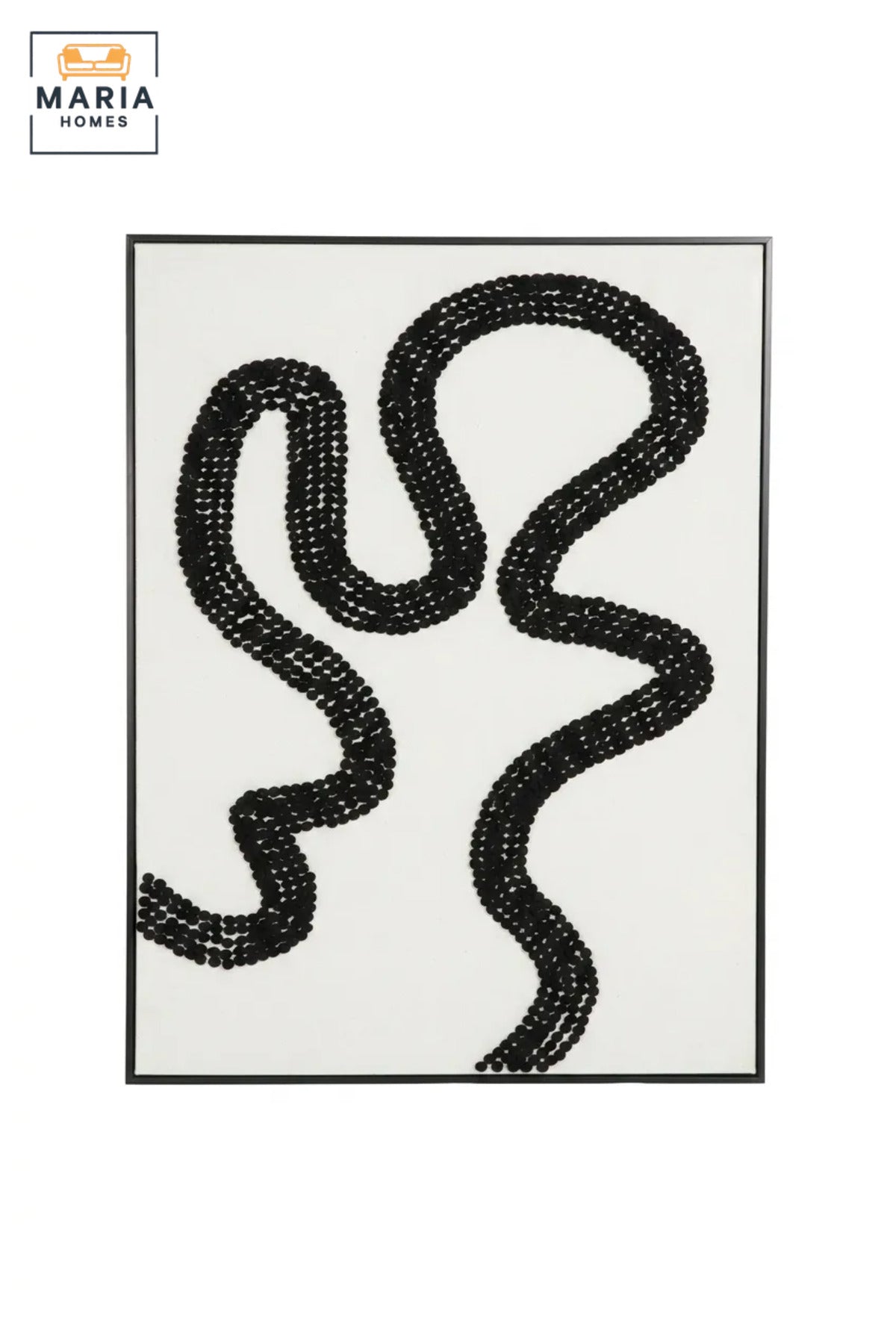 Modern Abstract Textured Wall Art with Slim Black Frame, Black Line Design on White Canvas for Living Room, Bedroom, Hallway and Office Décor