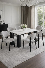 Modern Marble Top Dining Table Set with 6 Upholstered Chairs 180x100x75cm modern marble