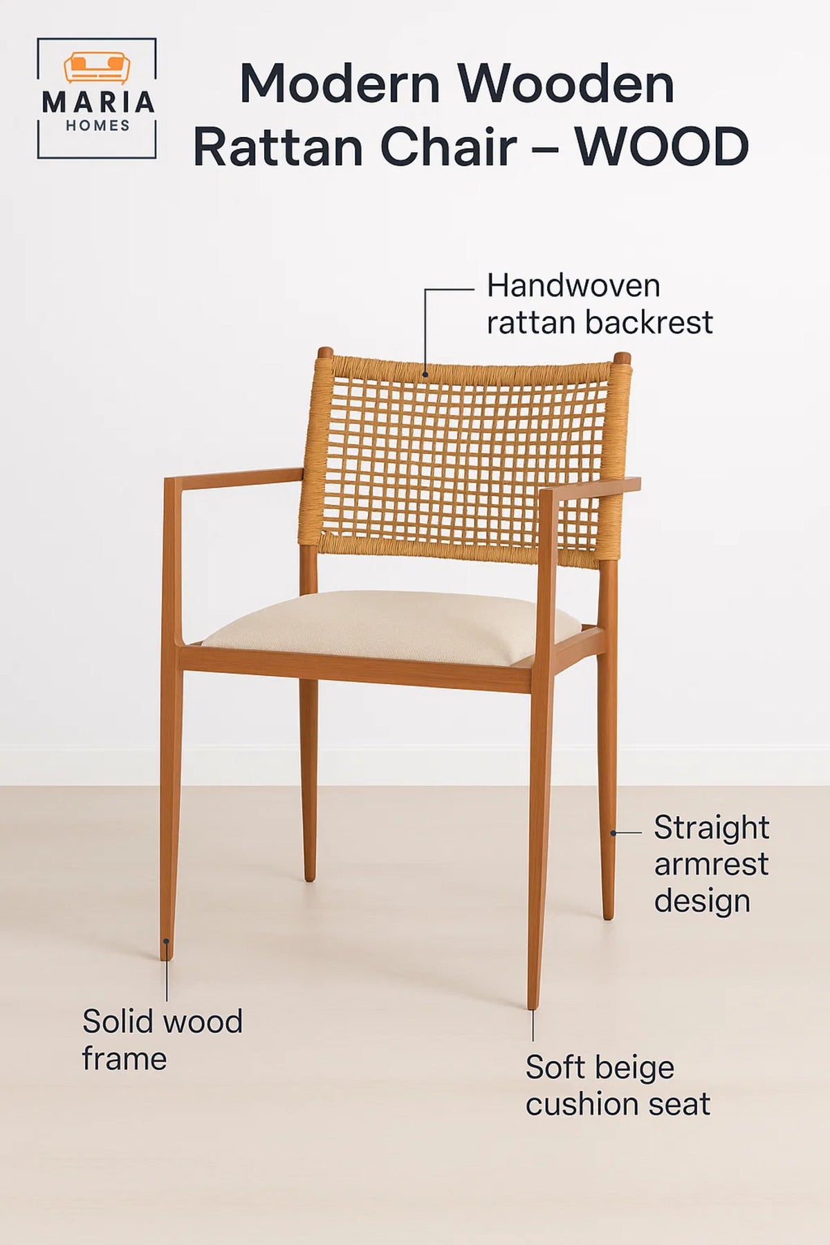 Modern Wooden Woven Chair Ð Rattan Dining Chair with Cushion for Home and CafŽ