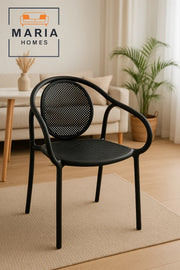 Sleek Black Metal Mesh Armchair Ð Modern Indoor Outdoor Chair for Home, CafŽ, or Patio Use