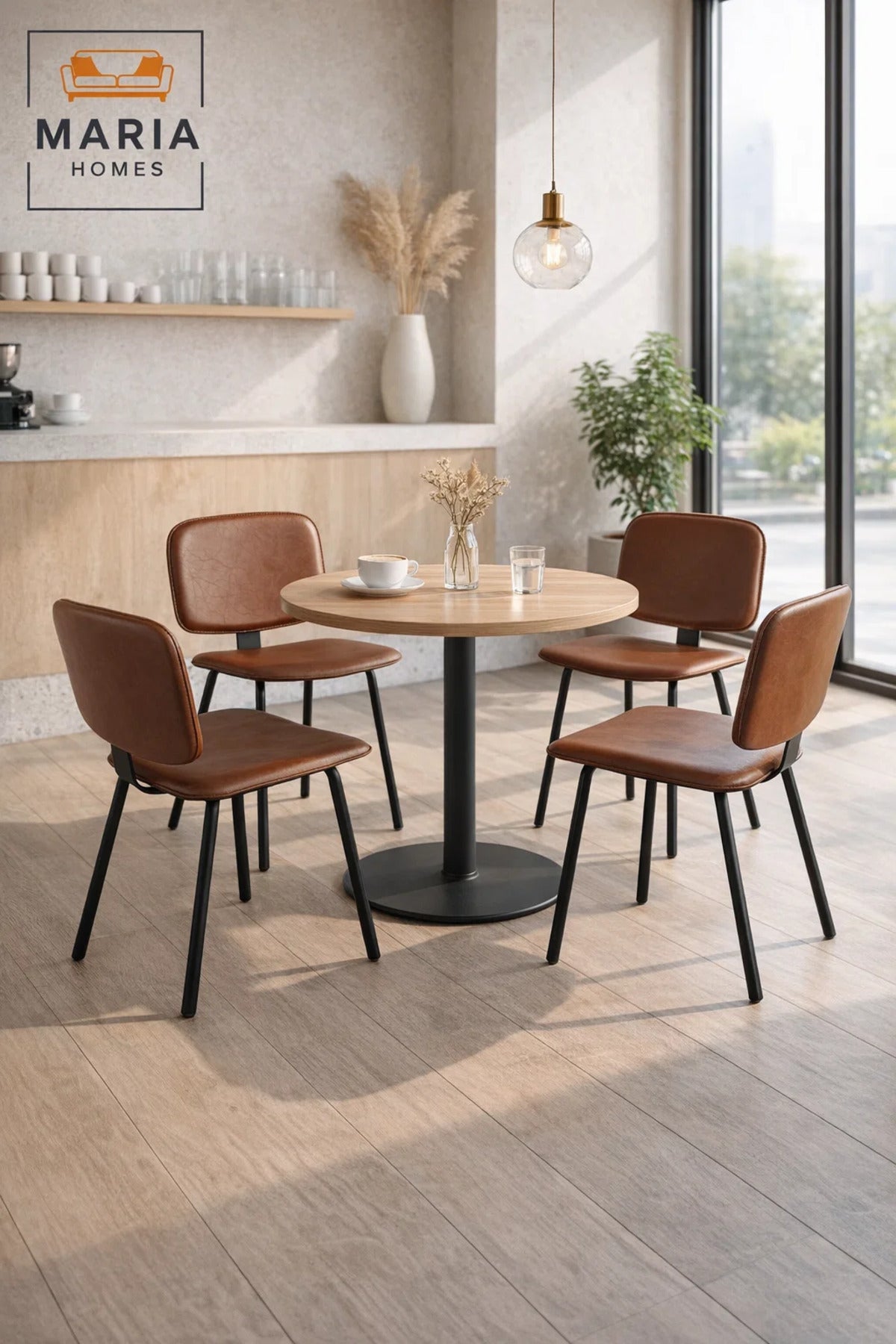 Brown Dining Chair, Modern Comfortable Chair, Sturdy Metal Frame Chair