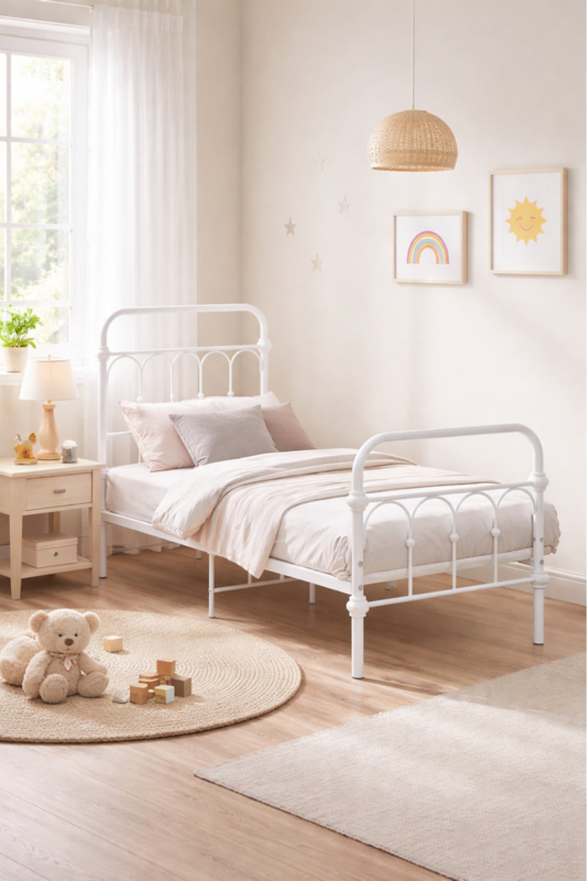 White Metal Kids Bed Frame white metal kids / Base Headboard