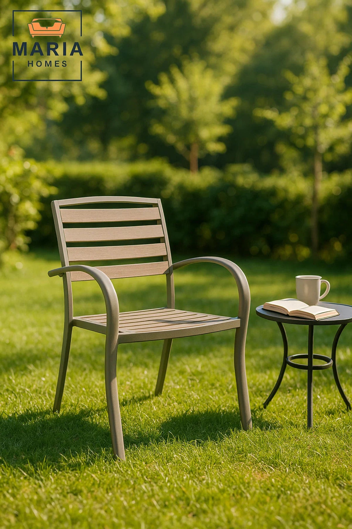 Coffee Outdoor Dining Chair Metal Frame Garden Patio Balcony Durable Modern Armchair D03