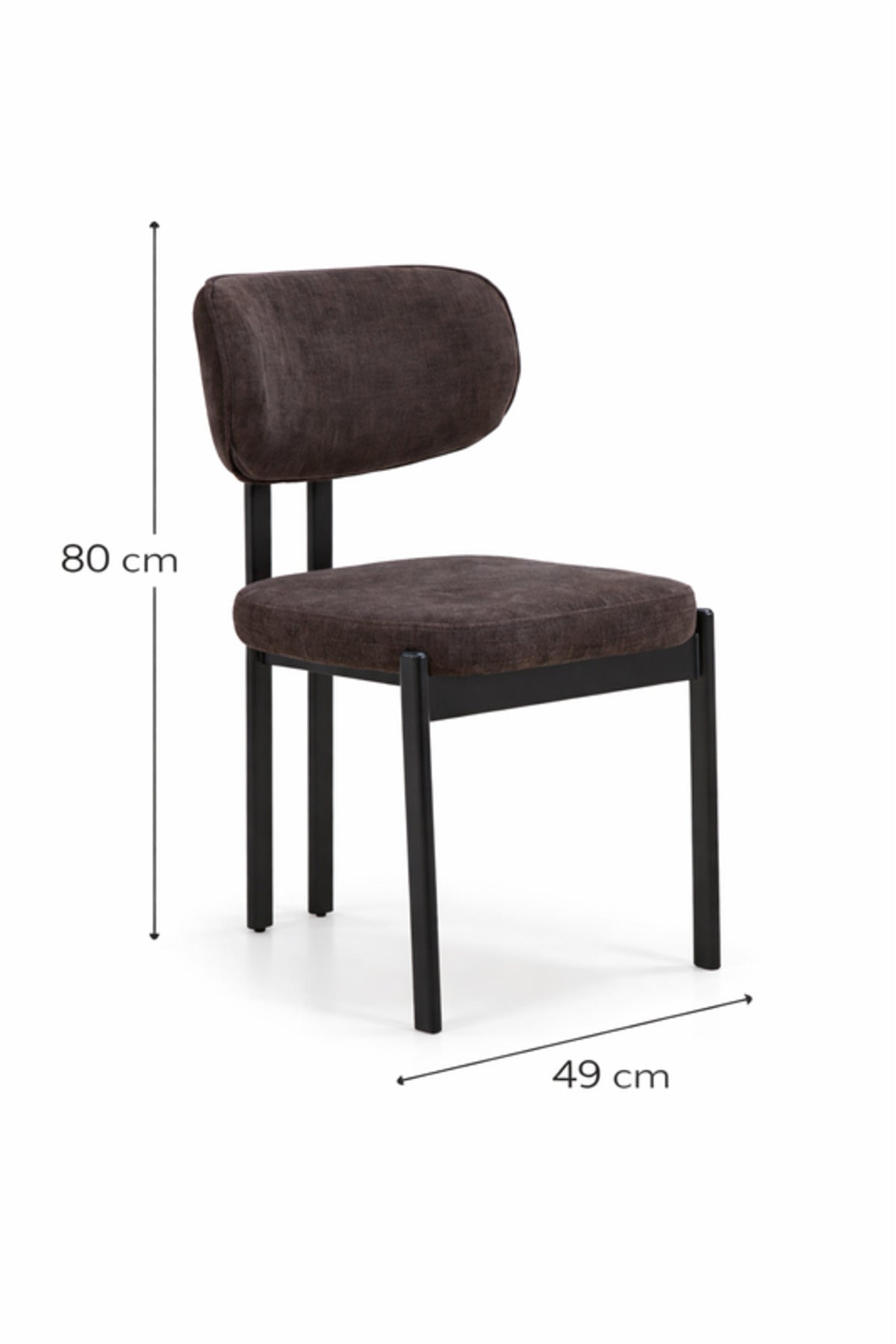 Dark Grey Upholstered Chair with Black Metal Legs, 80x49x48 CM dark grey upholstered