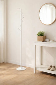 Modern White Metal Coat Stand Hall Tree with Branch Hooks for Entryway and Bedroom Organization