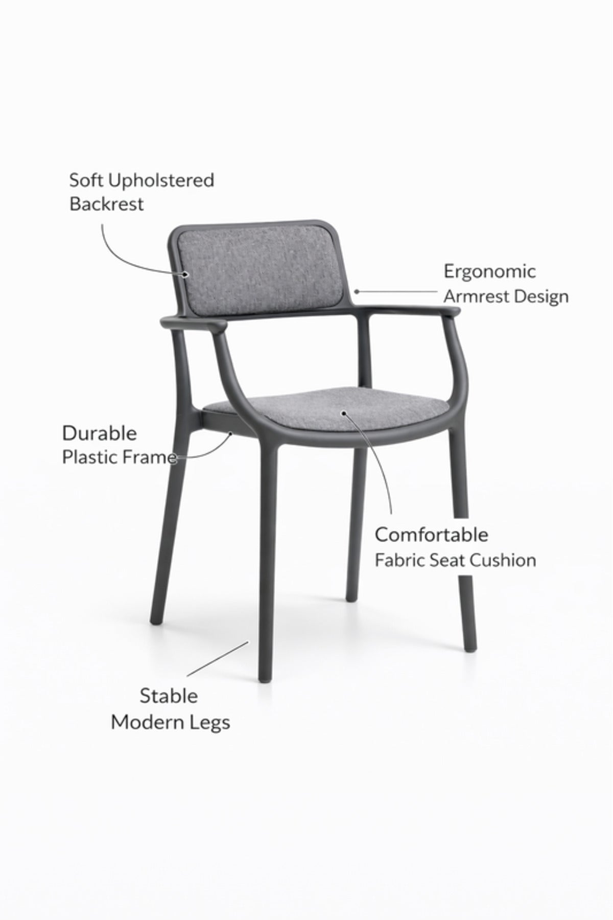 Grey Plastic Chair with Cushioned Seat, 80x57x46 CM
