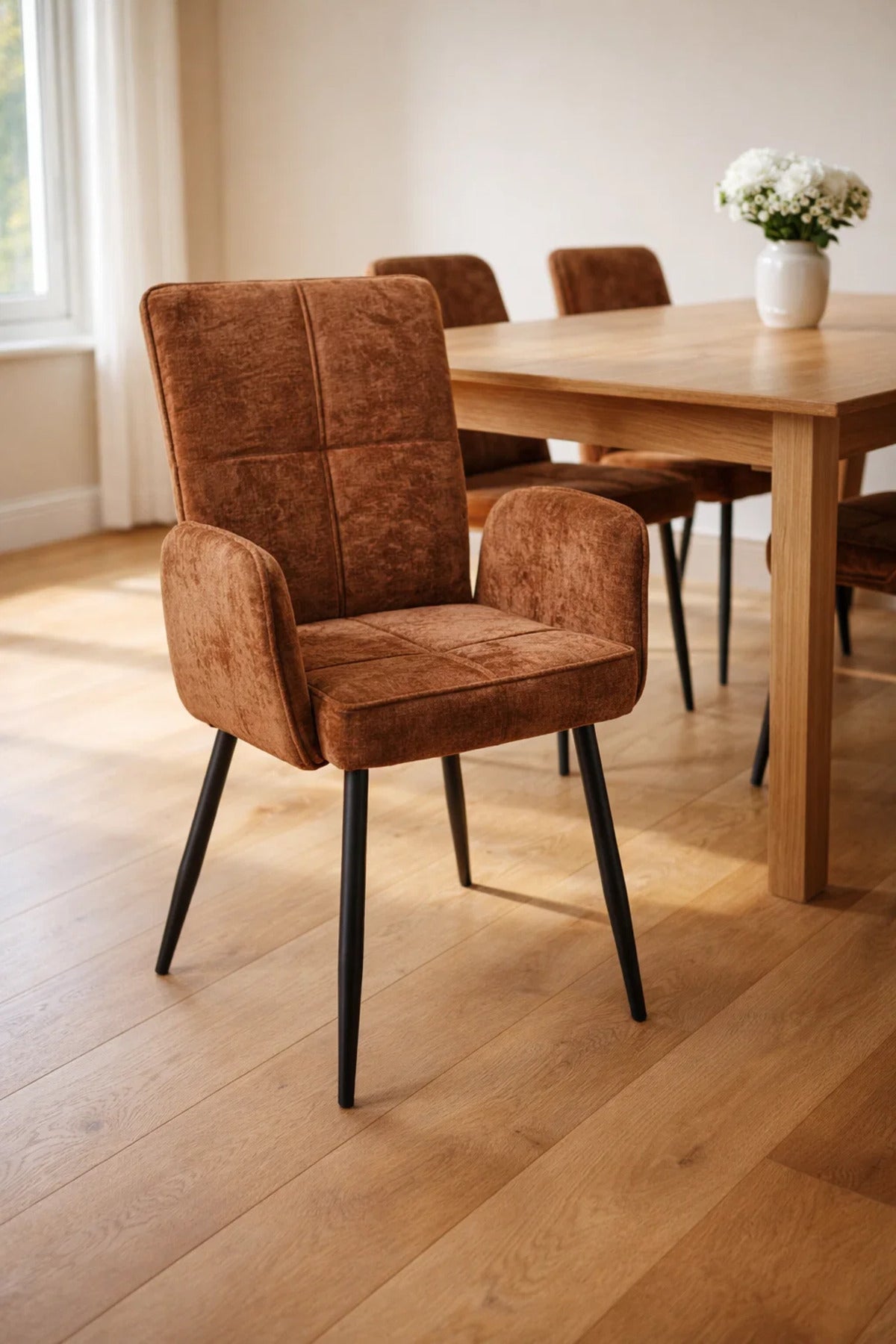 Brown Upholstered Dining Chair with Armrests and Metal Legs 96x49x46cm brown