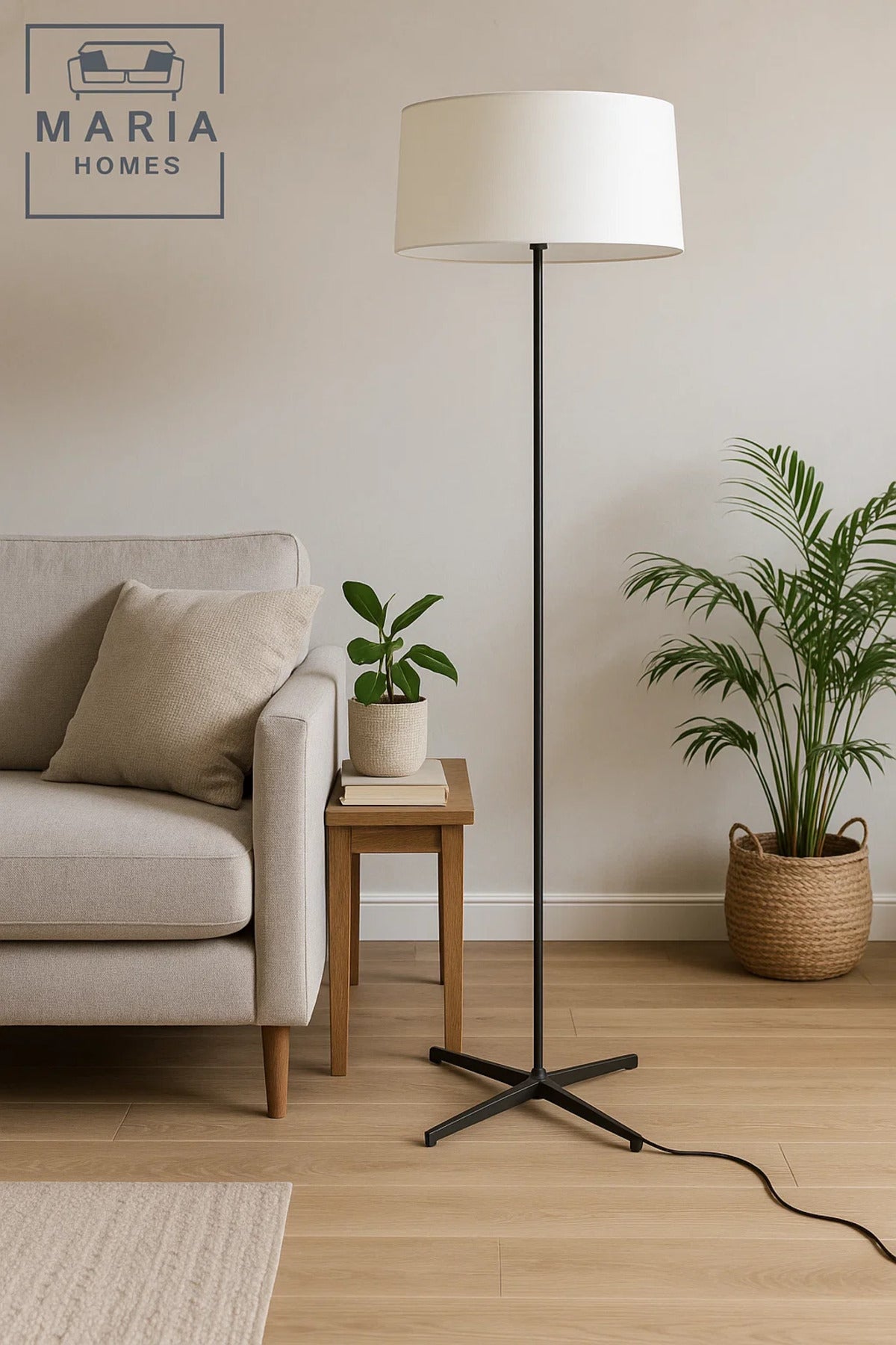 Slim Tripod Floor Lamp with White Drum Shade