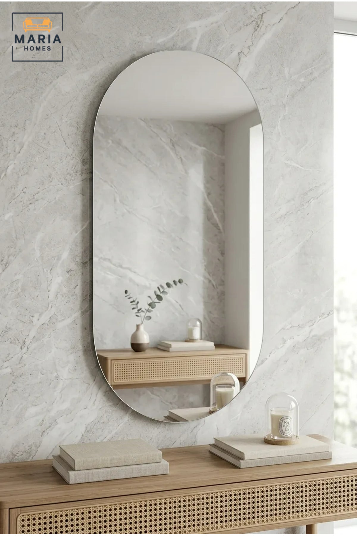 Large Frameless Capsule-Shaped Wall Mirror, Modern Full-Length Decorative Mirror for Bedroom, Dressing Room, Walk-In Wardrobe and Hallway