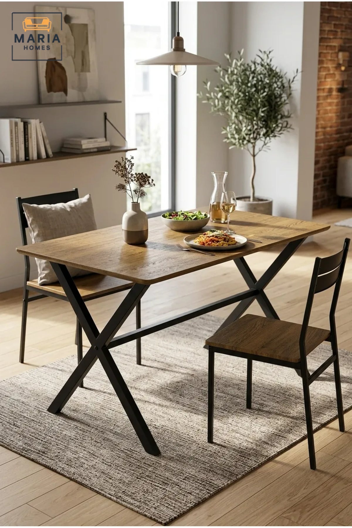 Rectangular Dining Table Only Without Chairs, 120 × 70 × 75 cm, Wood-Effect Top with Cross-Leg Frame for Dining Room, Kitchen, Apartment and Café