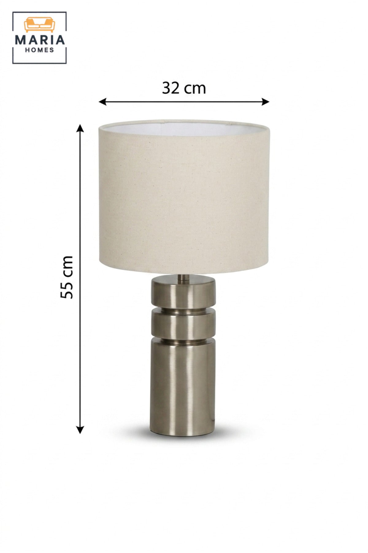 Modern Silver Cylindrical Table Lamp with Layered Base and Fabric Drum Shade Decorative Bedside Light for Bedroom Living Room Office and Hotel Décor