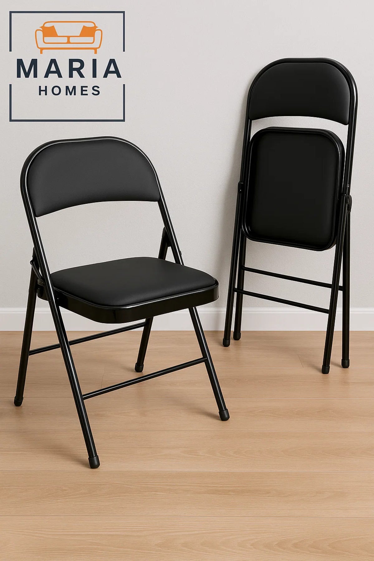 Black Folding Chair with Padded Seat Ð Comfortable & Durable Metal Frame Seating