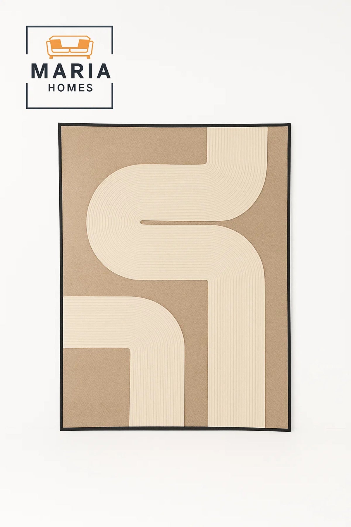 Contemporary Beige Area Rug with Cream Curved Line Design Ð 4.3*123 cm