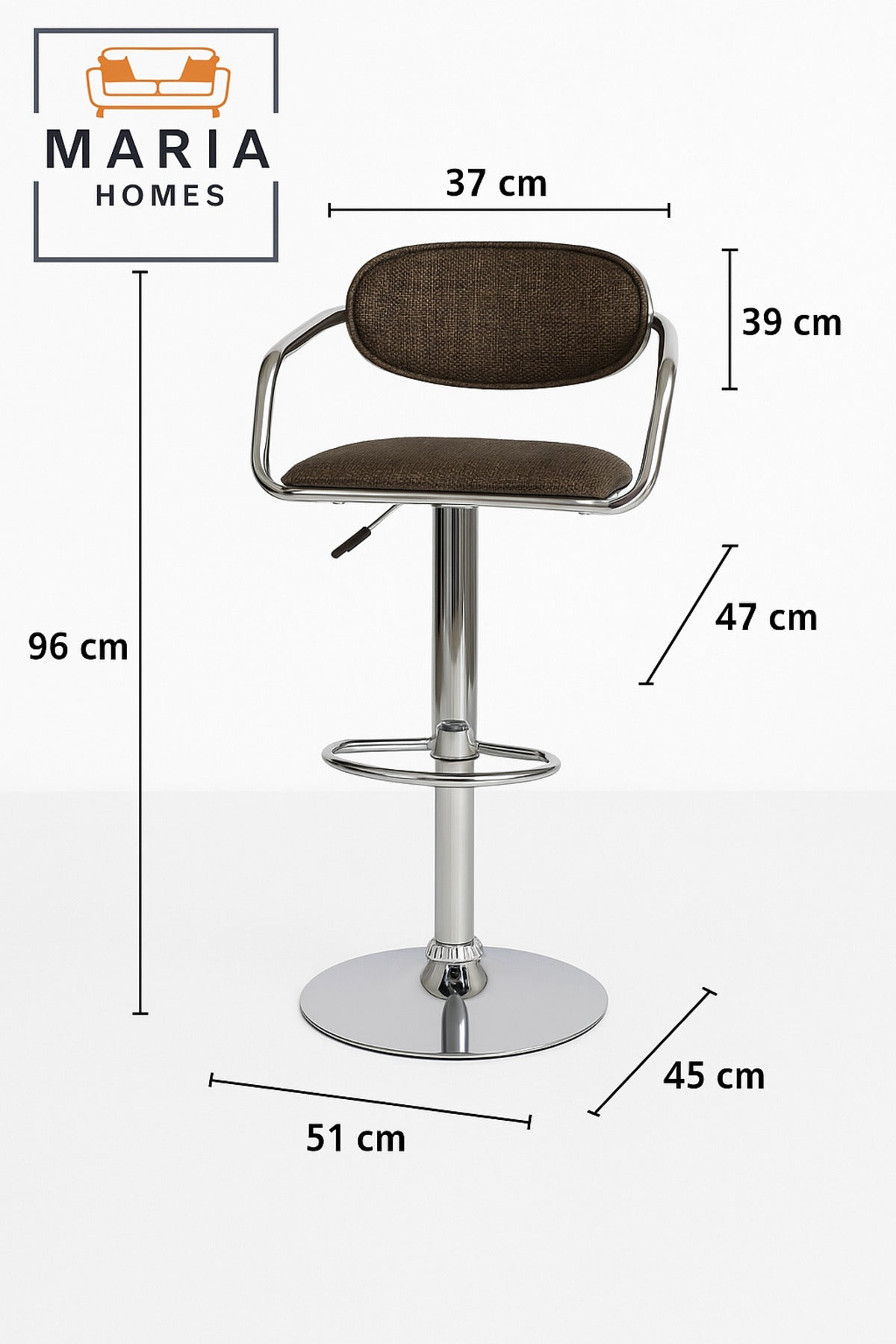 Adjustable Brown Bar Stool with Chrome Base and Backrest Ð Swivel Counter Chair for Kitchen & Bar