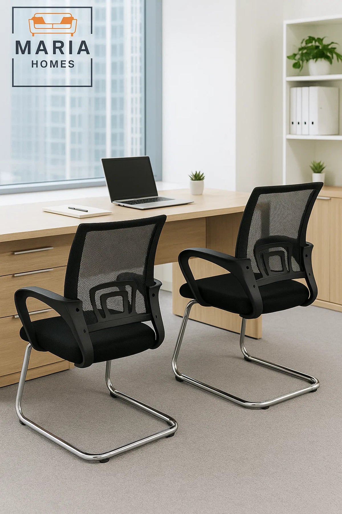 Ergonomic Black Mesh Office Visitor Chair with Chrome Frame and Armrests