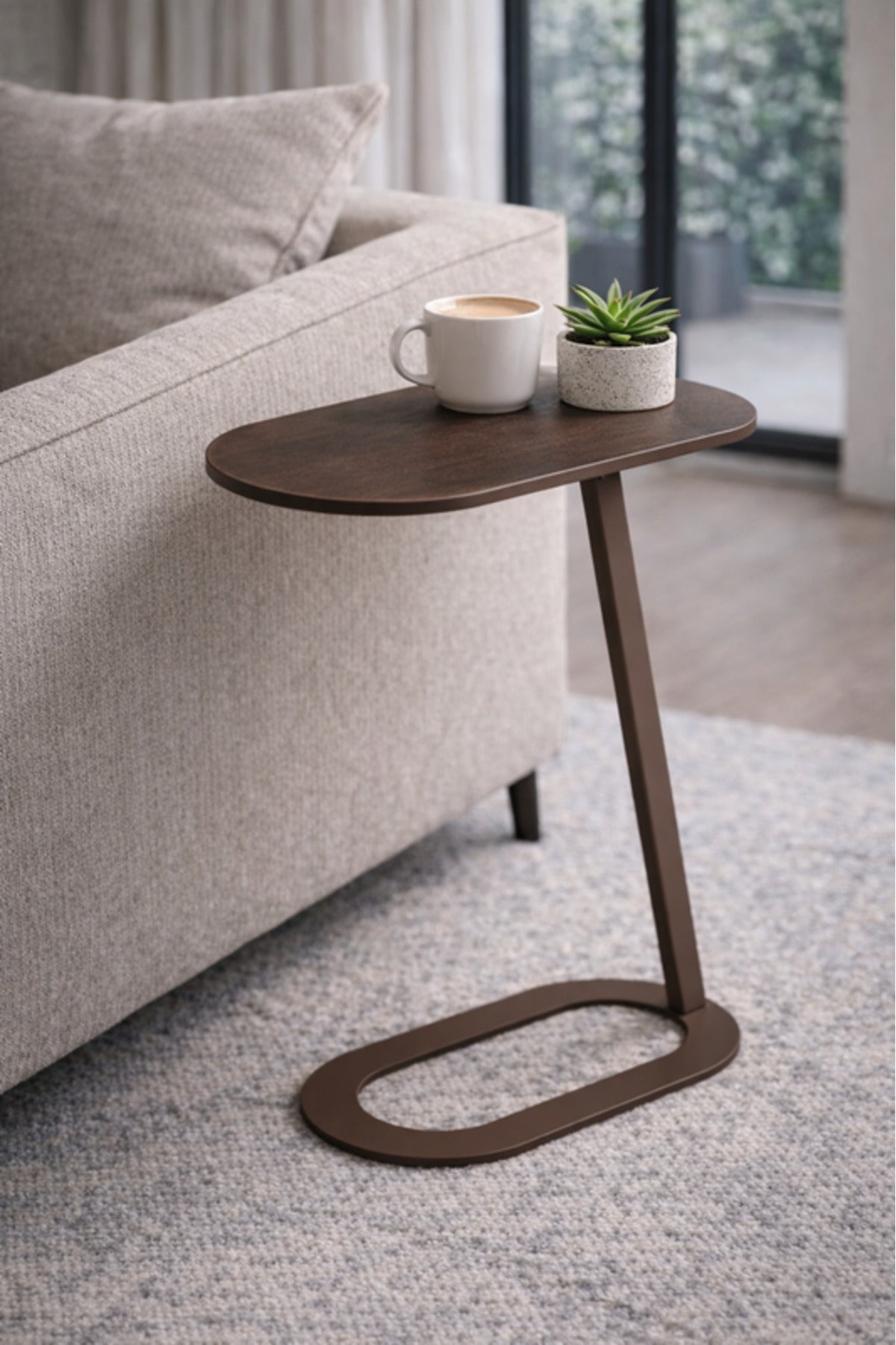 Modern Brown Side Table with Sleek Metal Base, 60x30x60 CM modern brown side