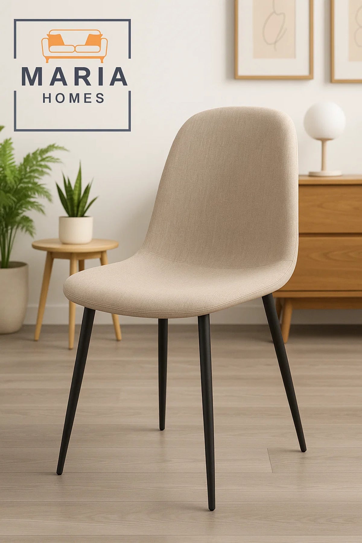 Beige Fabric Dining Chair Ð Modern Upholstered Seat with Black Metal Legs for Home, CafŽ, or Office