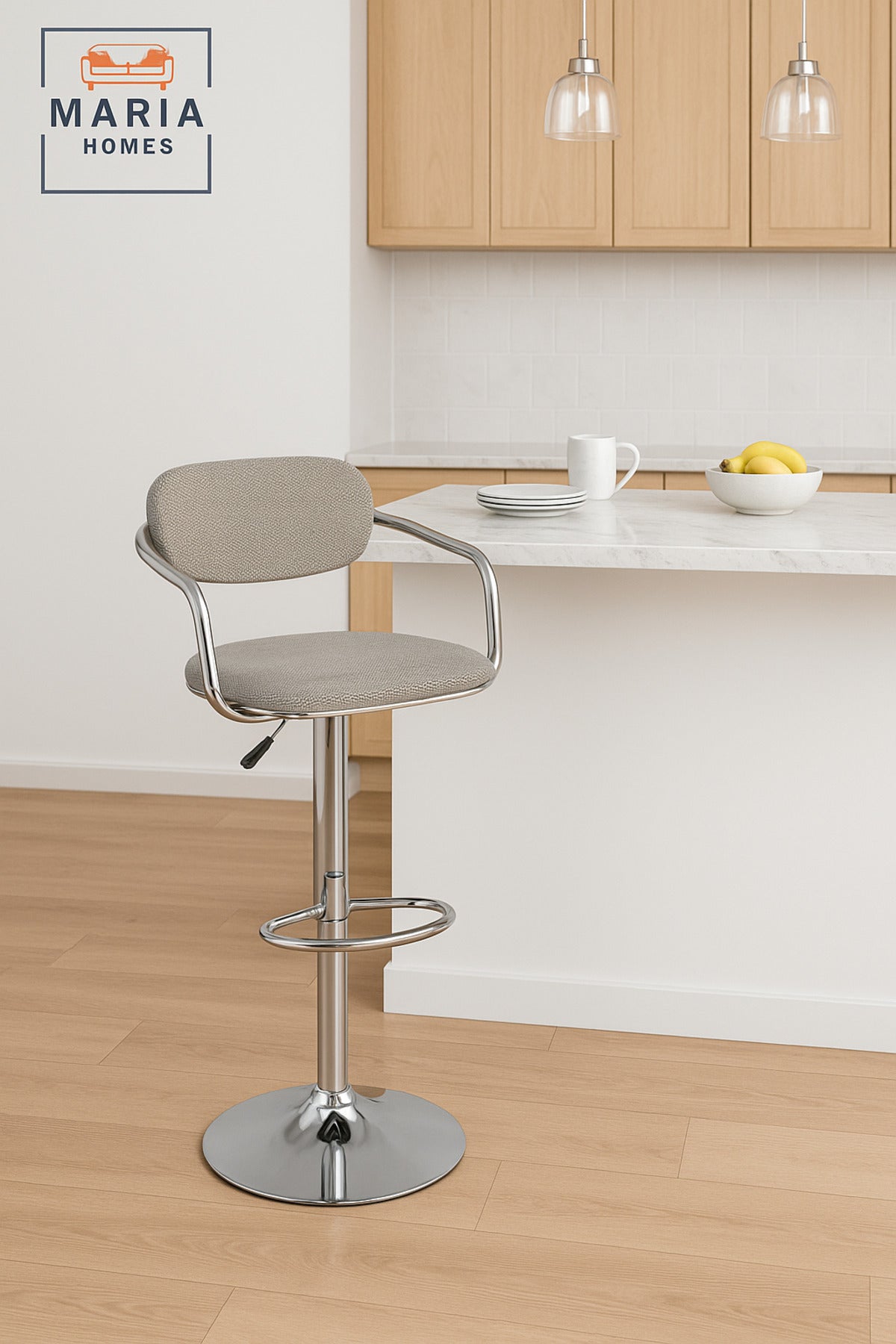 Modern Adjustable Bar Stool with Chrome Base and Gray Mesh Back Ð Swivel Counter Chair
