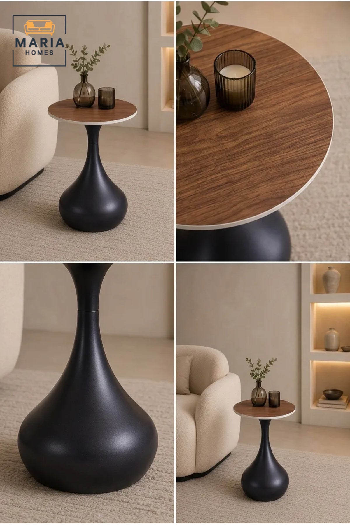 Luxury Round Caf≈Ω Table √ê Marble Effect Top with Sculptural Brown Pedestal Base, Modern Bistro Dining Table for Caf≈Ω, Restaurant & Home