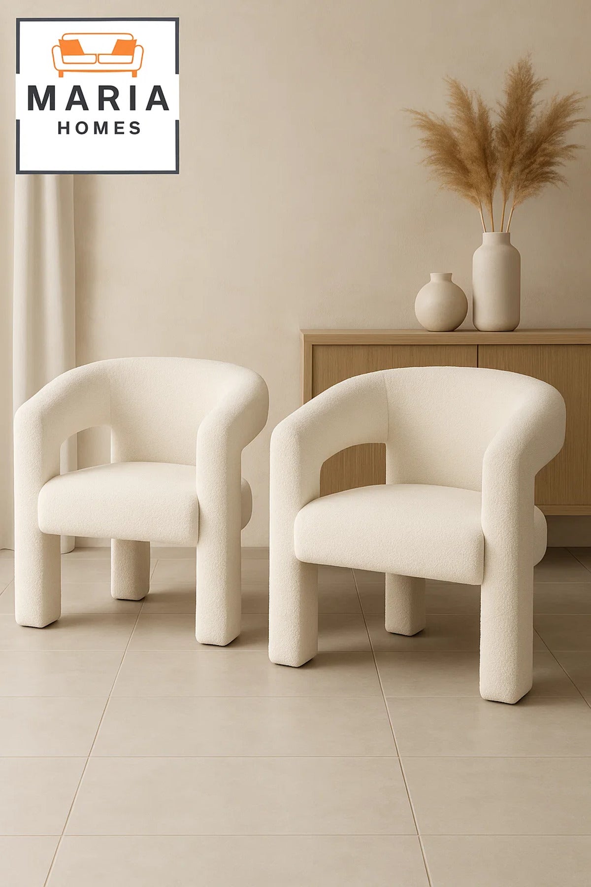 Modern White BouclŽ Accent Chair Ð Cozy & Contemporary Armchair for Home or Office