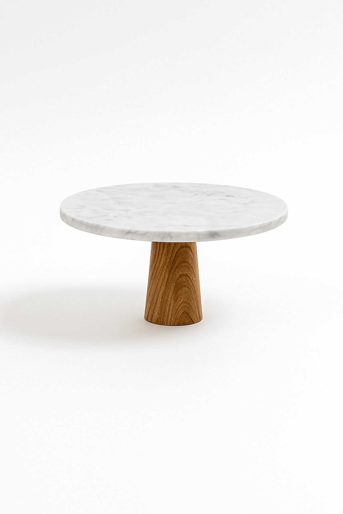 White Marble Decorative Stand Ð Round Display Pedestal with Wooden Base