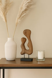 Walnut and Black Wooden Abstract Freeform Sculpture on Stand Ð Modern Artistic Accent