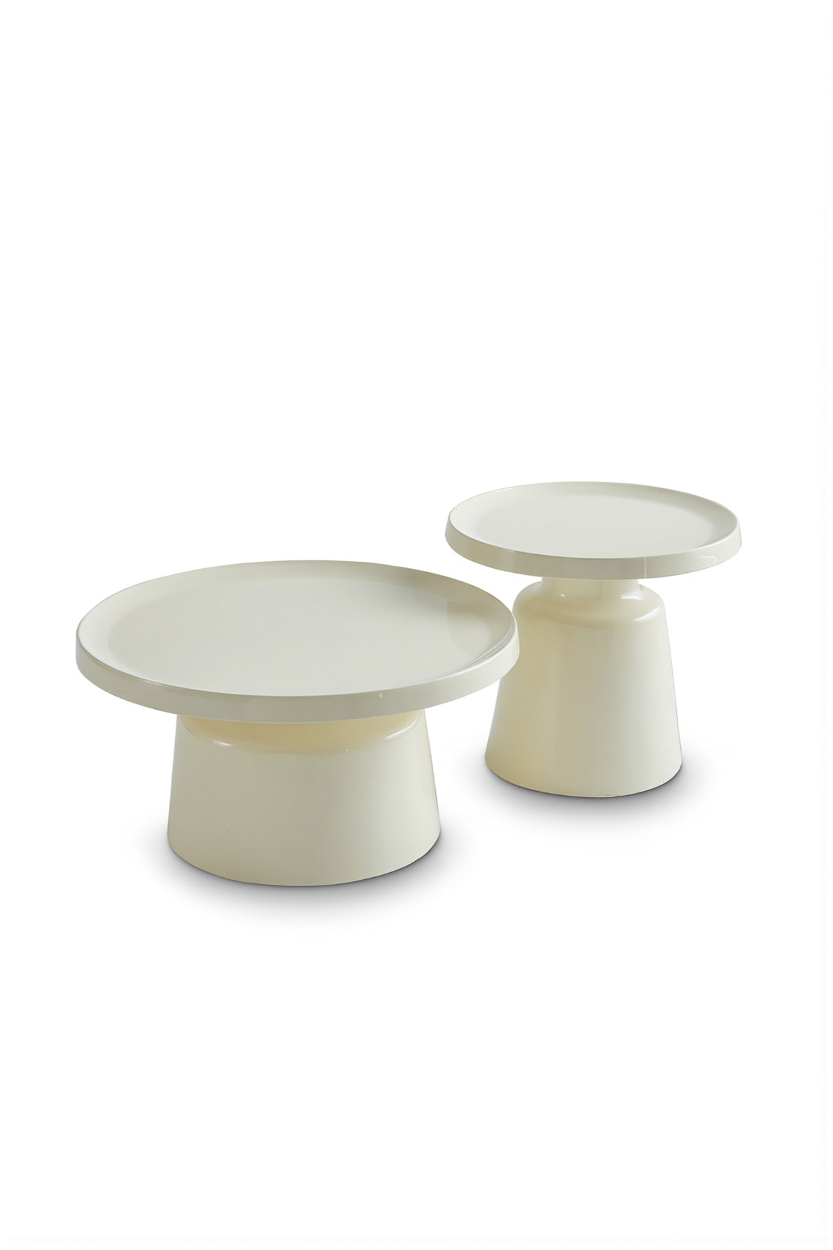 Modern White Tea Table Set 1+1 √ê Round Coffee Table and Side Table 70_70_40 / 50_50_50
