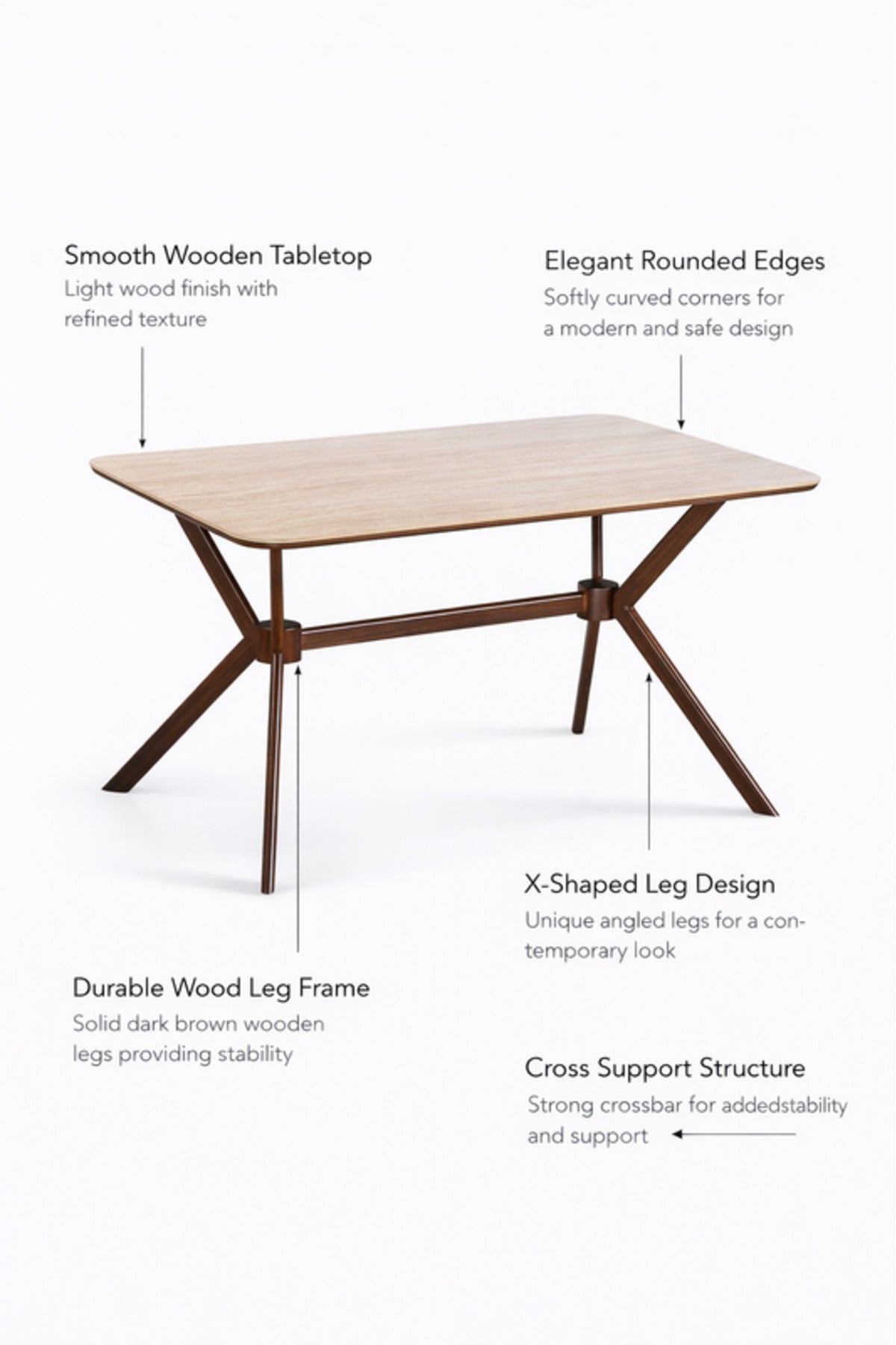Elegant Brown Side Table with Wooden Legs, 130x80x75 CM elegant brown side Dinner