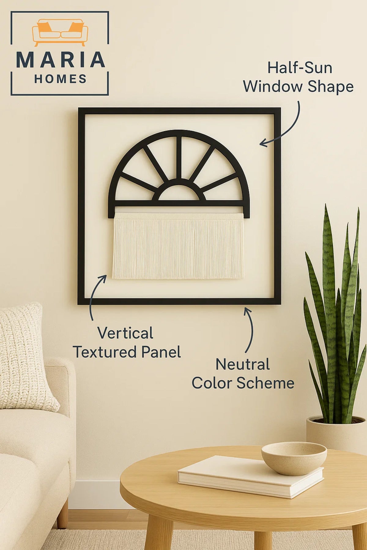 Half Arch Wall Art with Black Frame and Hanging Fringe Accent-size 90*90*3 CM