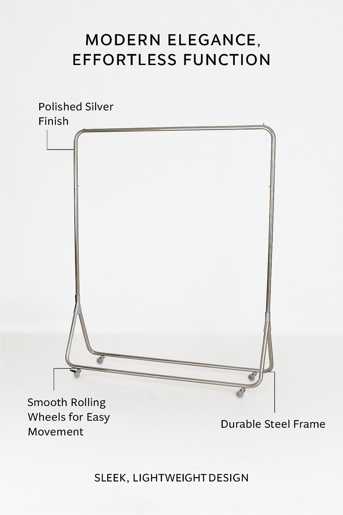 Modern Silver Metal Clothes Rack with Wheels 170_120cm Heavy Duty Garment Stand for Home or Boutique